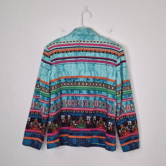 Coldwater Creek Multicolor Jacket Sz L Cotton Artsy Art-to-Wear Boho Aztec - Picture 6 of 13
